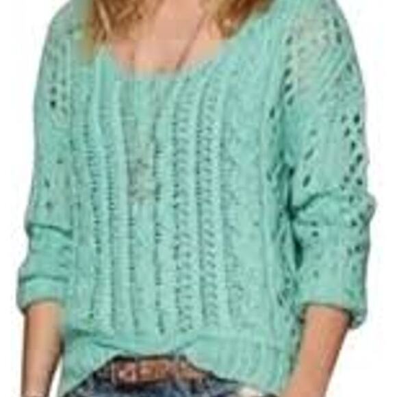 FREE PEOPLE Fluff Open Cable Knit Slouchy Mohair/Wool Sweater Pistachio Green S - Picture 1 of 6